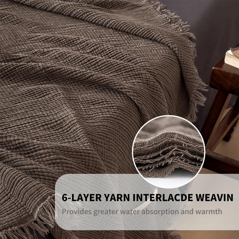 50x60 in Muslin Blanket for Adults, 6 Layer Gauze Blanket