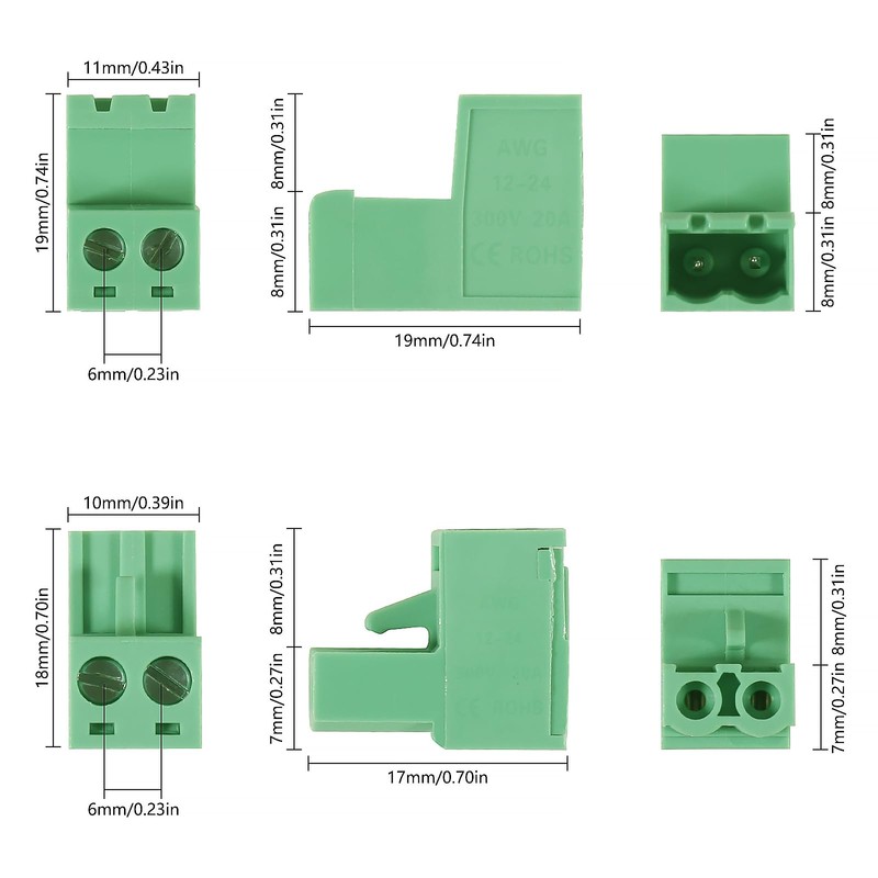 ALAMSCN 10 Sets 2 Pin Pluggable Terminals 5.08 mm Pitch