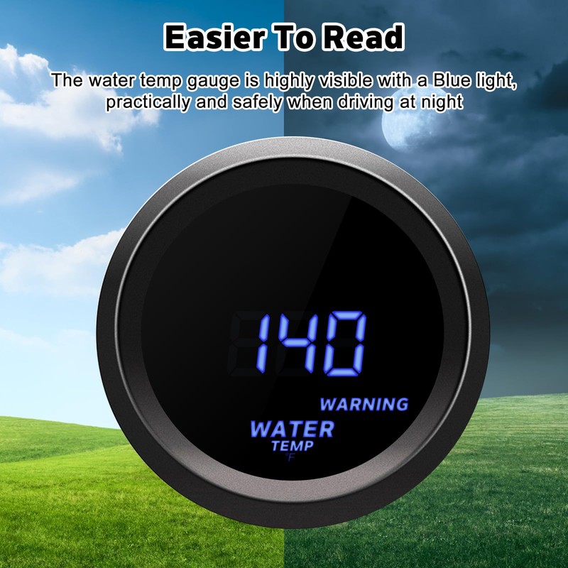 2'' 52mm Water Temperature Gauge, Car Digital Blue Led Water