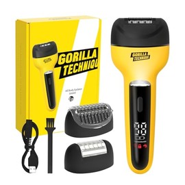 Gorilla Technique 3-in-1 Epilator, Wet & Dry Facial & Body Hair Removal Device, Cordless Rechargeable Electric Tweezers & Shaver & Callus Remover for Women & Men, One, Black & Yellow (2000V)