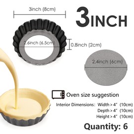 Cyimi Pack of 6 Tart Mould with Lifting Base, Tart Mould 8 cm / 3 Inch, Non-Stick Mini Quiche Mould, Tartelette Moulds for Home Baking, Baking Tool
