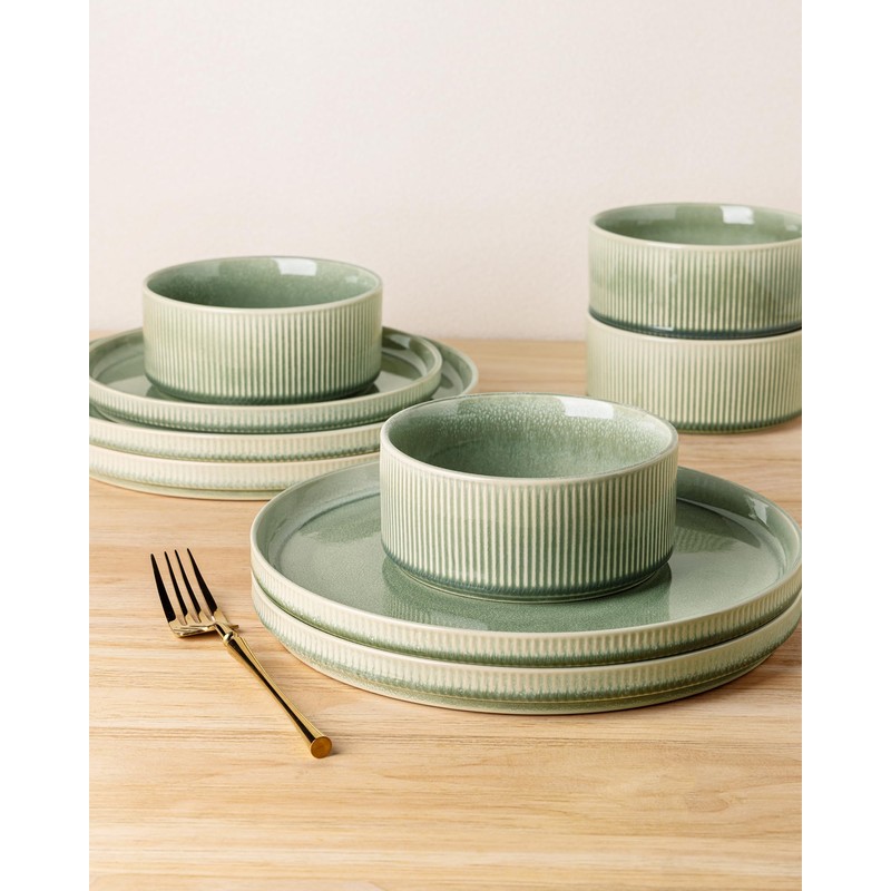 GBHOME Stoneware Dinnerware Sets for 4,Round Reactive Glaze Ceramic Plates