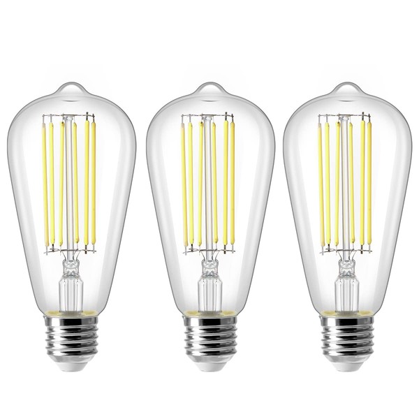 ZIKEY E27 ST64 LED Edison Bulbs, 10W Filament Bulb (Equivalent
