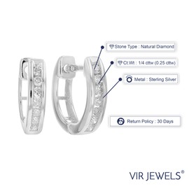 Vir Jewels 1/4 cttw Diamond Hoop Earrings .925 Sterling Silver Channel Set Round 1/2 Inch