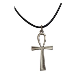 Egyptian Ankh Pendant with necklace - Silver plated metal - Craft Jewel Key of life H 2 in