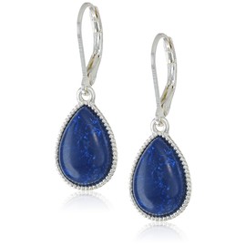 Nine West Silvertone and Denim Tear Drop Earrings, Resin