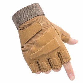 Unbranded Tactical Military Half Finger Gloves Outdoor Sports Shooting Hunting Fingerless - Khaki, L