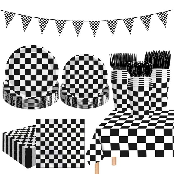 Uikeleexm Race Car Party Supplies Set, 170 Pieces, Checkered Flag