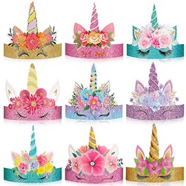 Gersoniel 24 sombreros de unicornio para fiesta de cumpleaños, corona de papel, diadema de unicornio para niños y niñas, decoraciones temáticas de princesa, suministros de recuerdos de cumpleaños