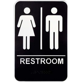Hillman 844149 Unisex Restroom Sign with Braille 6" x 9", White