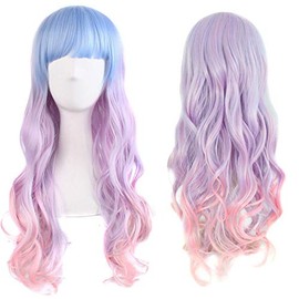 ColorfulPanda Long Wavy Wig Colourful Wigs for Women Girls Harajuku Style Cosplay Party Costume Synthetic Wig(Light Blue/Light Purple/Pink)