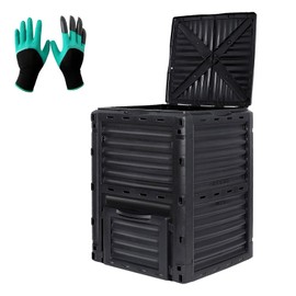 BIOGRN Compost Bin Outdoor 80 Gallon (300L) Large Compost Bin Composter with w/Top Flip Latch-on Lid BPA-Free Composter Barrel for Garden, Kitchen, and Yard Waste, Black, Easy Assembly