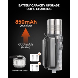 RovyVon Aurora A28 2nd USB-C EDC Flashlight, 6500K Cool White Max 1000 Lumen, 850mAh Rechargeable Small Flashlight, with Red/White/ 365nm Sidelights, Momentary On, Ideal Flashlight for Camping