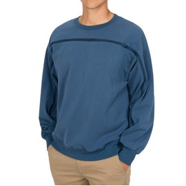Outdoor Dialysis Crewneck | Zipper Access for AV Fistula, AV Graft, CVC & Port-a-Cath | Unisex, Relaxed Fit, Midweight (Blue, Medium)