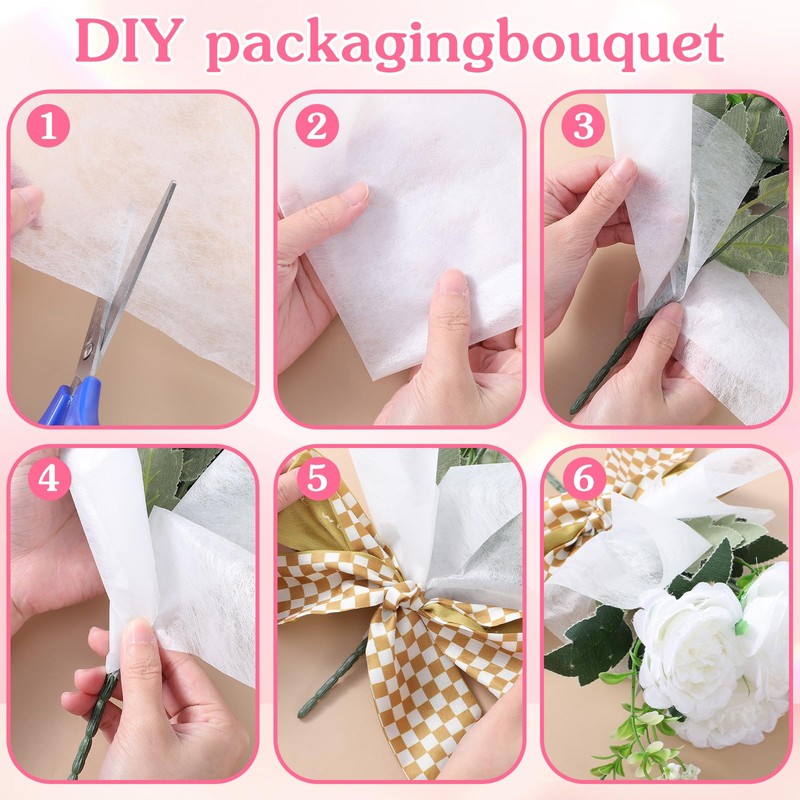 36 Sheets Tissue Flower Wrapping Paper, Milky White 11.8"x11.8" Floral