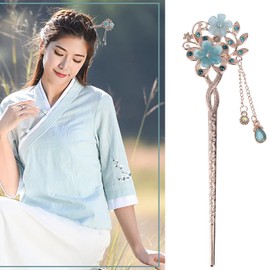 Vintage Hair Stick Opal Hair Sticks Hair Chinese Hair Pins Old Hair Clip (Blue) 1 Piece (Pack of 1)