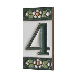 Green Floral Ceramic House Numbers & Letters Tile Size 7.5cm x 3.5cm 2 to 10 Tile Frames (4)