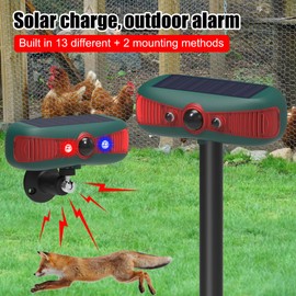 QXMH Solar Outdoor Motion Sensor Alarm Detector: LED Strobe Infrared Flashing Warning Light,2 * 129db Loud Noise Maker,Red&Blue Motion Activated Strobe Light for Family Security for Farm Barn