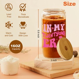 Jars Nova 21th Birthday Gifts for Girls | 21th Birthday Present | Glass Cups with Lids and Straws forWomen Best Friend Sister Gift