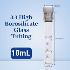 ALWSCI 10ml Heavy Wall Pressure Bottle, 3.3 Borosilicate, 20x120mm, Lab High Glass Pressure Vessel, Cylindrical with 12mm PTFE Thread Seal Plug