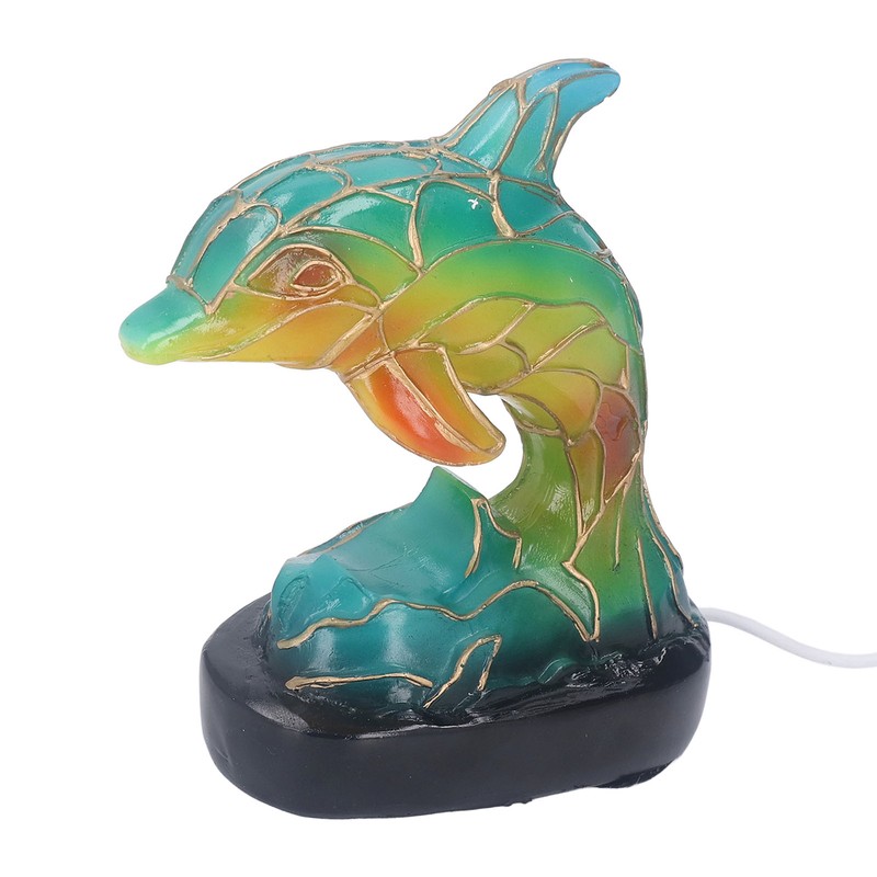 Animal Table Lamp Retro USB Plug in Decorative Resin Dolphin