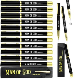 Spakon 20 Sets Fathers Day Christian Gifts Bulk Man of God Pen for Men Bible Verse Pens with Leather Pen Holder Sleeve Faith Based Gifts Baptism Church Party Favor for Dad Pastor