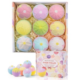 MOKYDUO Badebomben-Geschenk, 9er-Set, Geburtstagsgeschenk, enthält ätherische Öle, Badekugel, zum Baden, hautfreundlich, feuchtigkeitsspendend (Blumenförmige Badebombe)