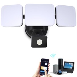 EMANER Smart Security Light Motion Sensor, Compatible with Alexa/Google Home, Adjustable Color Temperature, App Controlled WiFi Flood Light 2800LM Dimmable for Garage Driveway Porch (Black, 1-Pack)