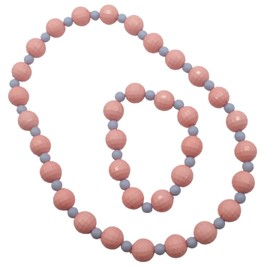 Topkids Accessories Children's Plastic Bead Necklace & Bracelet Sets, Colourful Chunky Jewellery For Kids Costume Party Game Prizes, Perfect For Party Bag (Pastel Pink Beads)