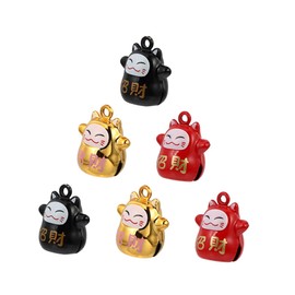 Kisangel 1 Set 6pcs Bell Fortune Cat Bells Pet Bells Traditional Chinese Bells Cat Shaped Bells Keychain Bells Decor Jewelry Bell DIY Bell Cat Shape Bell Exquisite Bell Brass