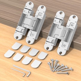 5.5" Hidden Door Hinges, Invisible Concealed Hinges, 180 Degree Swing Door Hinges, 3-Way Adjustable Butt Silent Hidden Hinges, Zinc Alloy 5.5x1.2 Inch (2 Pack)