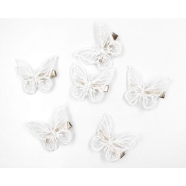 Ruwado 6 Pcs Butterfly Hair Clips Lace White Soft 3D Metal Cute Hair Accessories Alligator Clips Pins for Women Girls Wedding Theme Parties Favor Decoration