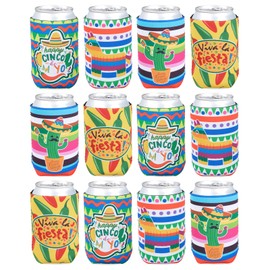 Fiesta Party Decorations, 12 Pcs Can Sleeves Neoprene Insulator For Cinco De Mayo Mexican Party Decorations And Gifts