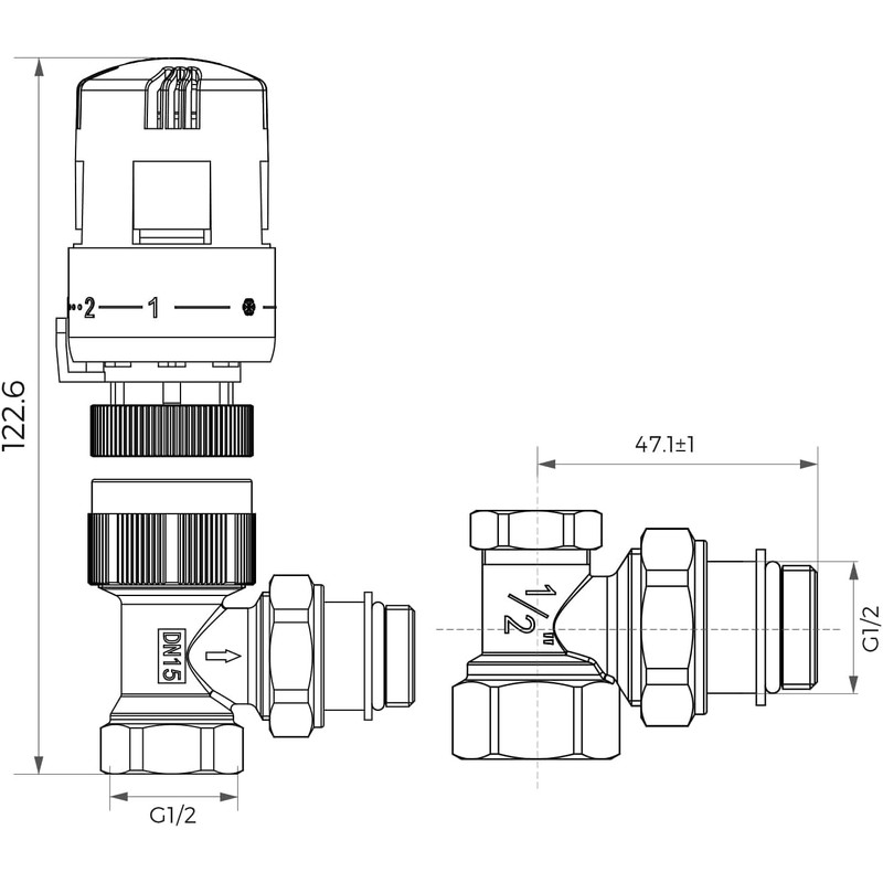 Vancoco G1/2 Thermostatic Valve with Sealing Ring Connection for Radiators,