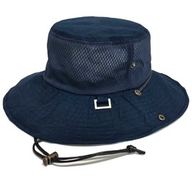 Hat-1462-02 Happy Hat, Cool Mesh, Safari Hat, Wide Brim, Non-stuffy, Large Hat, Navy, Outdoor, 2-way, Breathable, 24.0 inches (61 cm), L, Lightweight, String Included, navy
