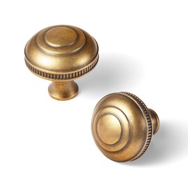 Goo-Ki 6 Pack Antique Brass Cabinet Knobs Reeded Dome - Concentric Ring Design, Zinc Alloy Vintage Kitche Pull Handle