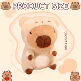 HOVCEH Capybara Plush Toy, 30 cm Capybara Cuddly Toy, Cute Capybara Plush, Cute Capybara Plushies, Capybara Cuddly Toy in Beige Bear Costume for Home Decoration and Children's Gifts (Bear)