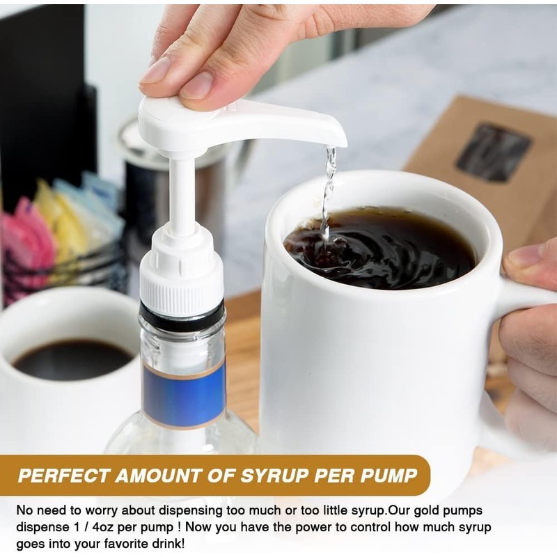 10 Pcs Gold Coffee Syrup Pump, Compatible with 25.4 Oz/750ml
