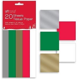 20 Sheets of Christmas Tissue Paper Plain Traditional Colours