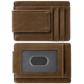 Toughergun Slim Minimalist Wallet for Men with Magnetic Money Clip Leather Wallet, Credit Card Holder RFID Blocking Front Pocket Holds Cash and Cards（Wax Brown）