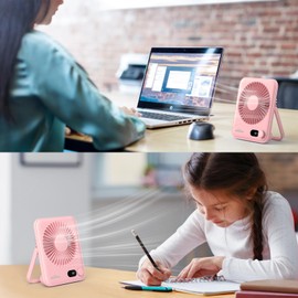 WHATOOK Small Desk Fan 2 Pack: 2000mah 10 Hours Battery Office Quiet Mini Desktop Fan Portable Rechargeable Travel Essentials(Pink and Purple)