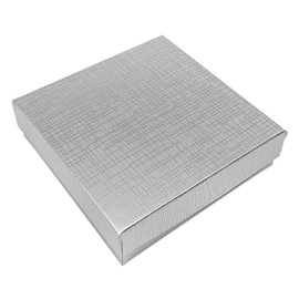 TheDisplayGuys - 25-Pack #33 Cardboard Linen Paper Jewelry Gift Boxes w. Cotton Padding - Silver (3.5" x 3.5" x 1.0")
