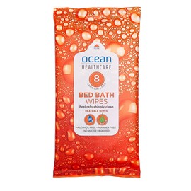 Ocean Healthcare Bed Bath Wipes | Cleans without water | Complete bathing system | Microwavable | pH balanced | Alcohol free | Aloe Vera & Chamomile | Soft & thick | Adult wipes | 8pk