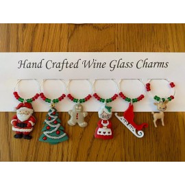 hand crafted CHRISTMAS "MR. & MRS. CLAUS  " set of 6 hand crafted Wine glass charms