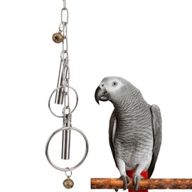 Hypeety Stainless Steel Bird Bell Toys Heavy Duty Hanging Spoons Rings Safe Metal Cage Hanging Bells Toy for Cockatoos Macaws African Grey Large Parrots and Birds (Bells+Rings)