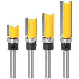 Kigauru 4Pcs Pattern Flush Trim Router Bit Set 1/4 Inch Shank Carbide Straight Cut Router Bit Cutting Length 15/32", 25/32", 31/32", 1-1/2" Template Guide Woodworking Milling Cutter Tool
