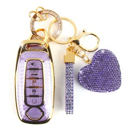 Simocky Compatible with Nissan Key Fob Cover with Heart Keychain, Car Key Shell for Women, Compatible with Nissan Rogue Pathfinder (2023 2024 2025) Sentra (2024 2025) Key Protector (5 Buttons-Purple)