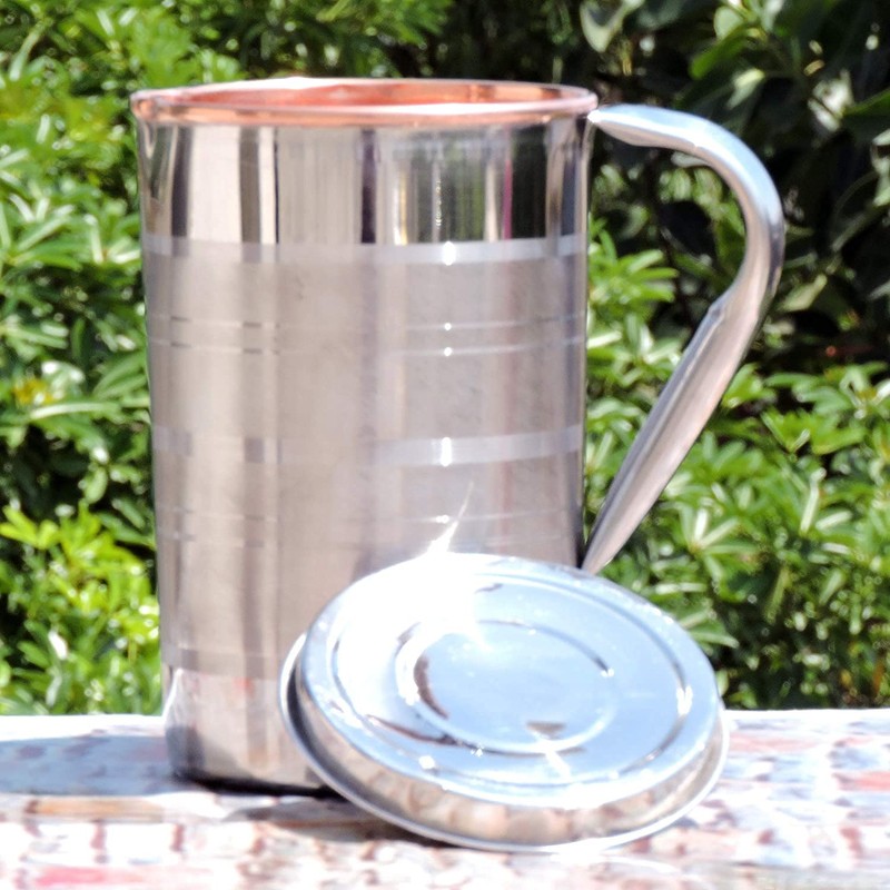 Stainless Steel and Copper Pitcher with Lid | Heavy Duty