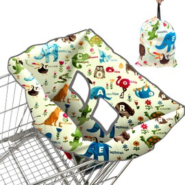 Shopping Cart Cover for Baby, High Chair Cover, Cart Cover for Babies, Kids& Toddlers, Portable 2-in-1 Design, Includes Free Carry Bag for Market and Resturant Use(Cute Zoo)