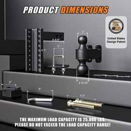 TIROL Adjustable Trailer Hitch - Fits 2 Inch Receiver, 6'' Rise/Drop for Truck, 2'' & 2-5/16'' Ball Hitches 25000 LBS GTW - Heavy Duty Towing Ball Mount with Hitch Tightener, Fits RVs, Campers, Boat